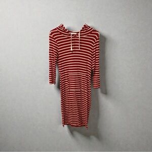 Heart & Hips Red and White Striped Hoodie Dress